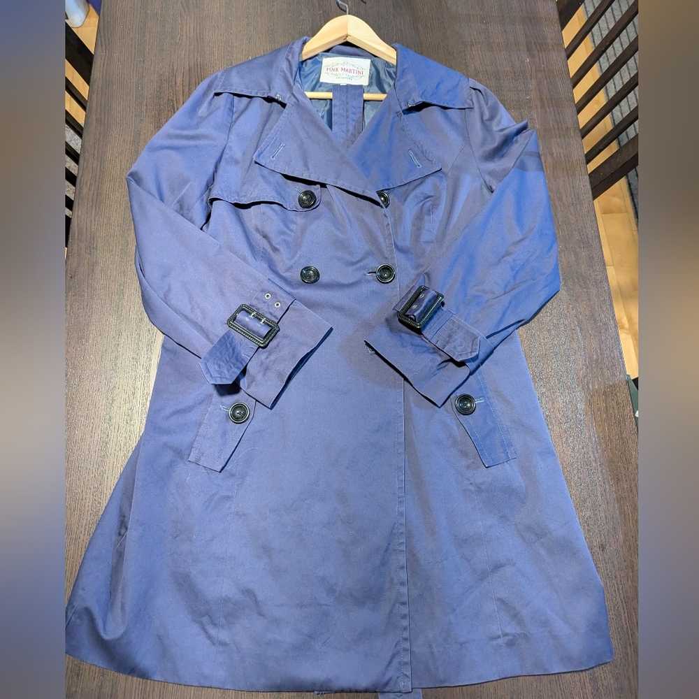 Pink Martini Blue Grey Trench Coat L